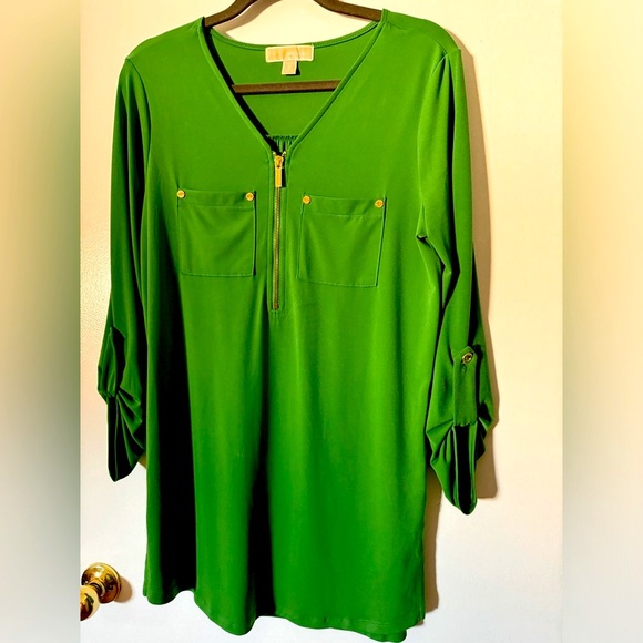 NWOT Michael Kors Green Medium 3/4 Sleeve Shirt - Picture 2 of 13